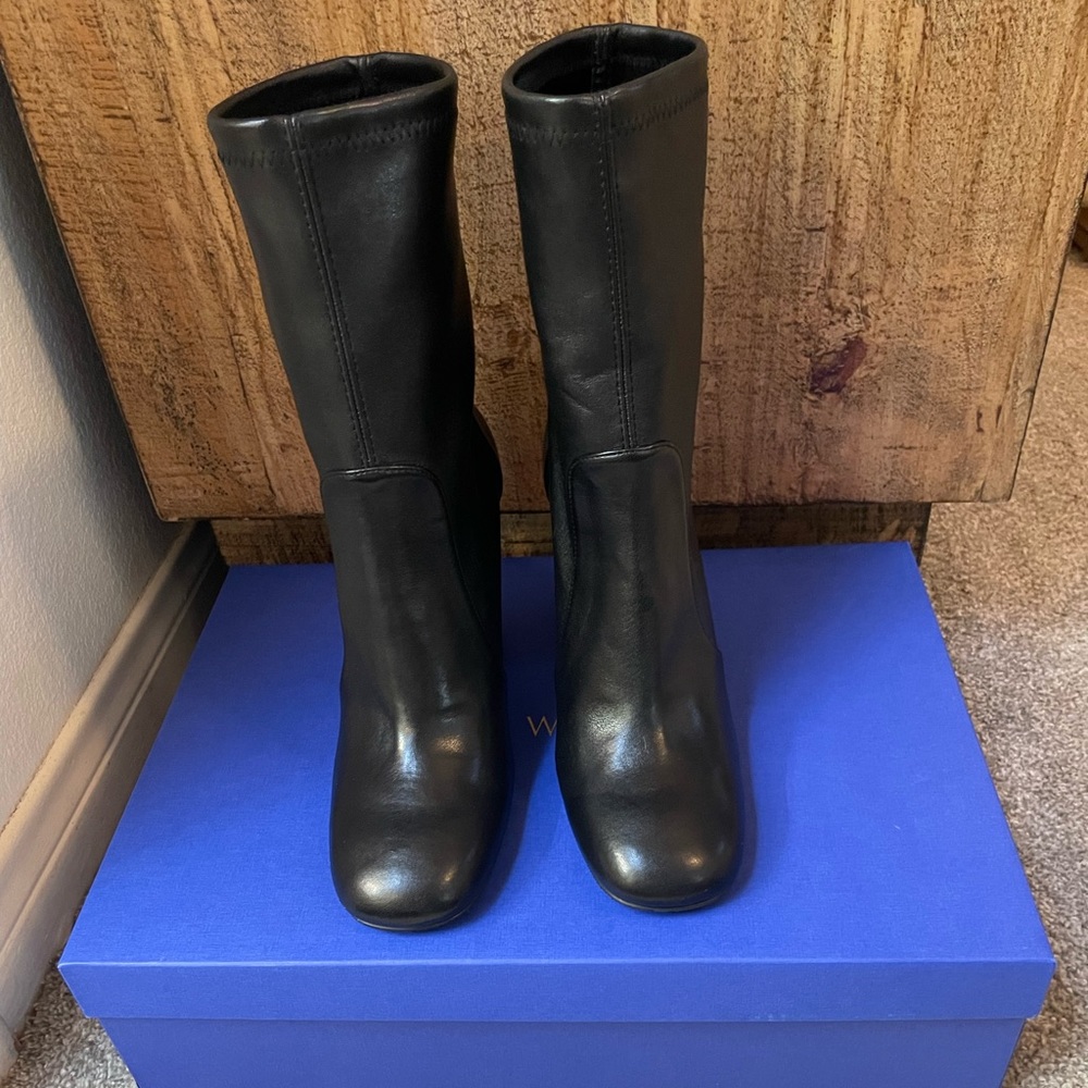 Stuart Weitzman Curveblock Black Boots/ Booties Sz 8.5